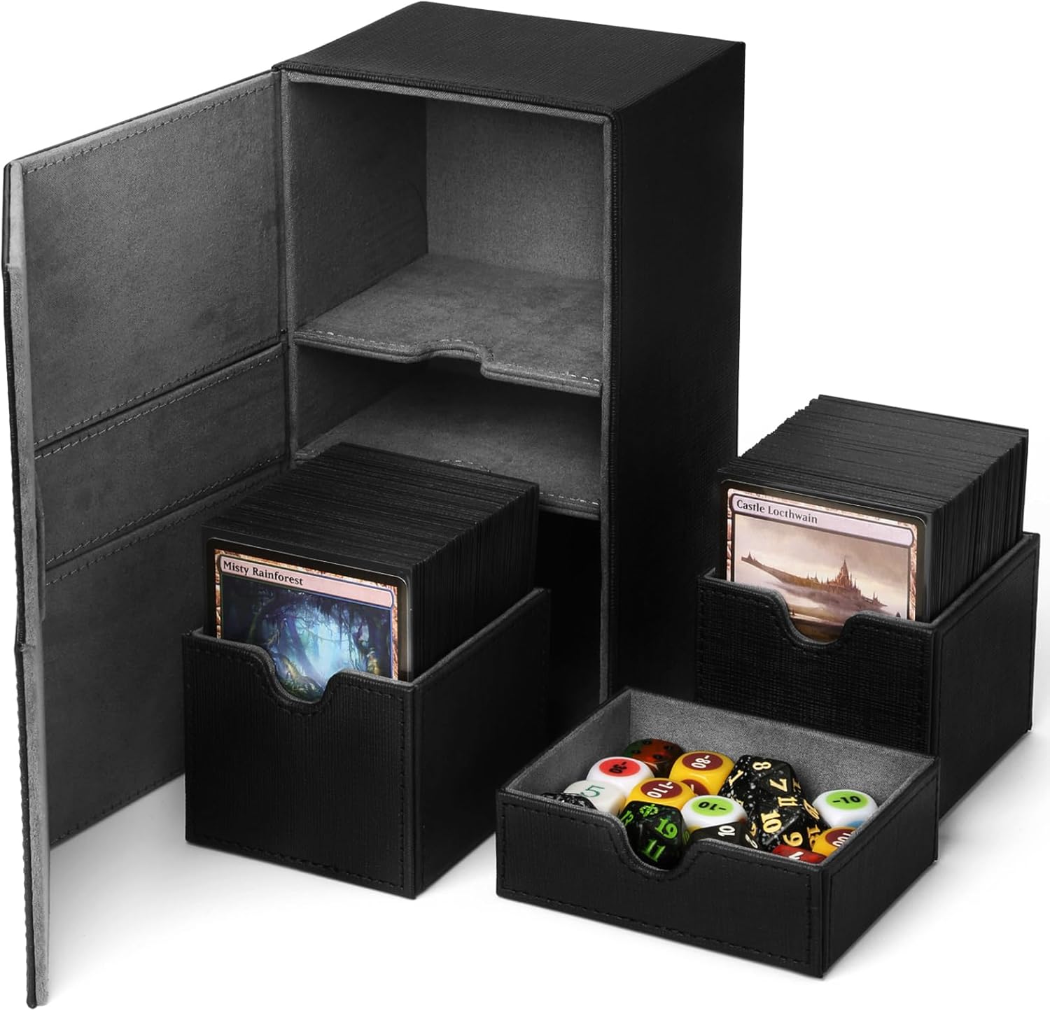 X-Large Commander Premium Double Deck Box for 200 Sleeved Cards ProTwin FlipDeckCase with 3 Tray Fits MTGTCGCCG Black Leather-Effect Crosshatch
