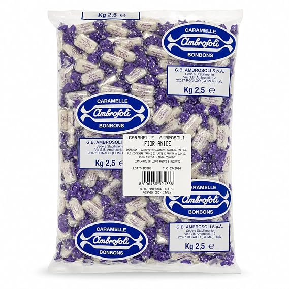 Ambrosoli Anise Candy Made in Italy - Anise Hard Candy Individually Wrapped - Italian Candies "Fior d'Anice" (2500 g - 5.29 oz)