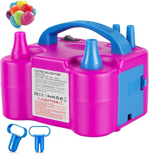 Electric Balloon Pump with Dual Nozzle & 2 Tying Tools | 110V 600W Portable Balloons Inflator Blower Machine, Fast & Easy Inflation for Party, Birthday, Wedding, Pink