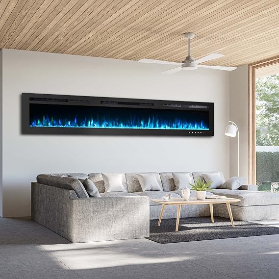 EROMMY 100 inch Electric Fireplace Inserts, Recessed and Wall Mounted Fireplace Silence Linear Fireplace with Timer, Remote Control, Overheating Protection, 9 Colors Adjustable LED Flame, 750/1500W