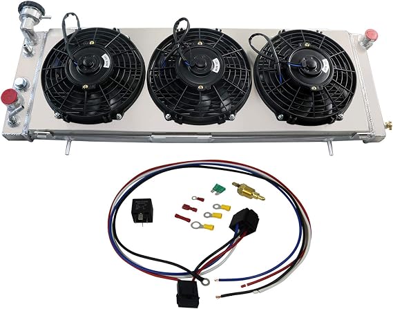 CU1193 Aluminum Radiator For 1984-2001 Jeep Cherokee XJ Comanche 2.5L L4 4.0L L6 AT 85 86 87 88 89 90 91 92 93 94 95 96 97 98 99 00, 3 Row Core Cooling Radiators + Shroud/Fan + Relay Kit