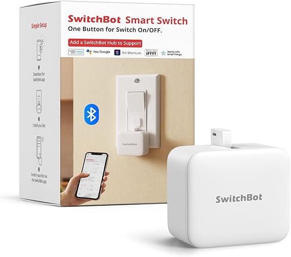 Switchbot Smart Switch Button Pusher (Bluetooth) Fingerbot for Rocker Switch/One-Way Buttons, App Timer Control, No Wiring, Optional Hub Required for Voice/Remote, White
