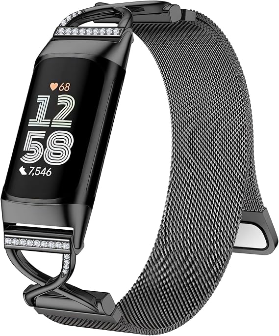 Hopplyホップリー X字型バンド Fitbit Charge 6/Charge 5対応 男女兼用 ステンレススチールメタルメッシュ ミラネーゼループ 調節可能なストラップ Fitbit Charge 6/Charge 5 Advanced Fitness & Health Trackerの交換用