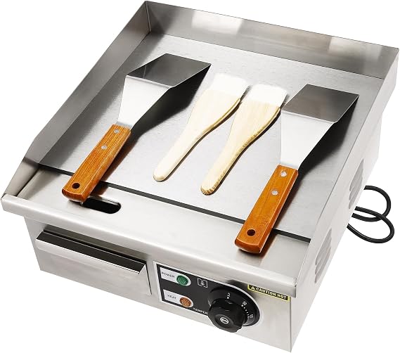 Commercial Electric Countertop Griddle Flat Top BBQ Grill Hot Plate Kitchen Stainless Steel Grills Hotplate Flat Top Kitchen Grill, Business Catering BBQ Steak Bacon Fryer (Full Flat)
