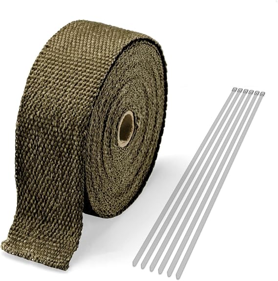 Titanium Exhaust Pipe Insulation Thermal Heat Wrap 2" x 50' Motorcycle Header Protection Fiberglass Heat Shield 6x Stainless Ties