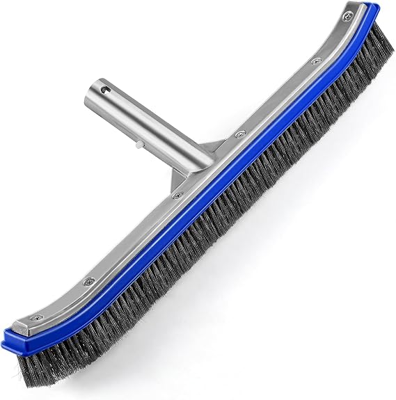 Pool Brush Head | 18" Heavy Duty Floor Brush | Stainless Steel Brush | Metal Pool Scrubber Brush | Wire Bristles & Aluminium Back for Sweep Calcium Buildup, Rust Stains on Concrete