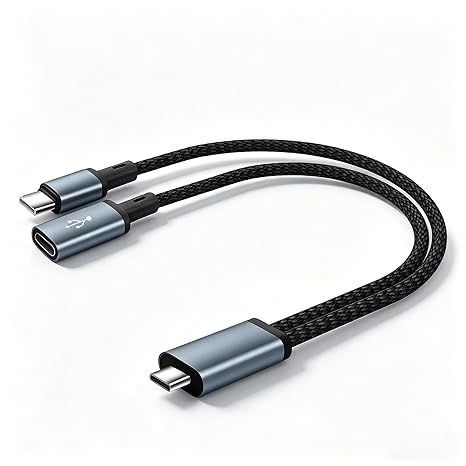 USB Type-C 2.0 Splitter Cable,USB-C to Dual USB-C Male/Female Short Cable,2 in 1 Type-C Y-Splitter Extension Cable Supporting Data Transfer for Phones,Tablets,USB Drives–9.5in