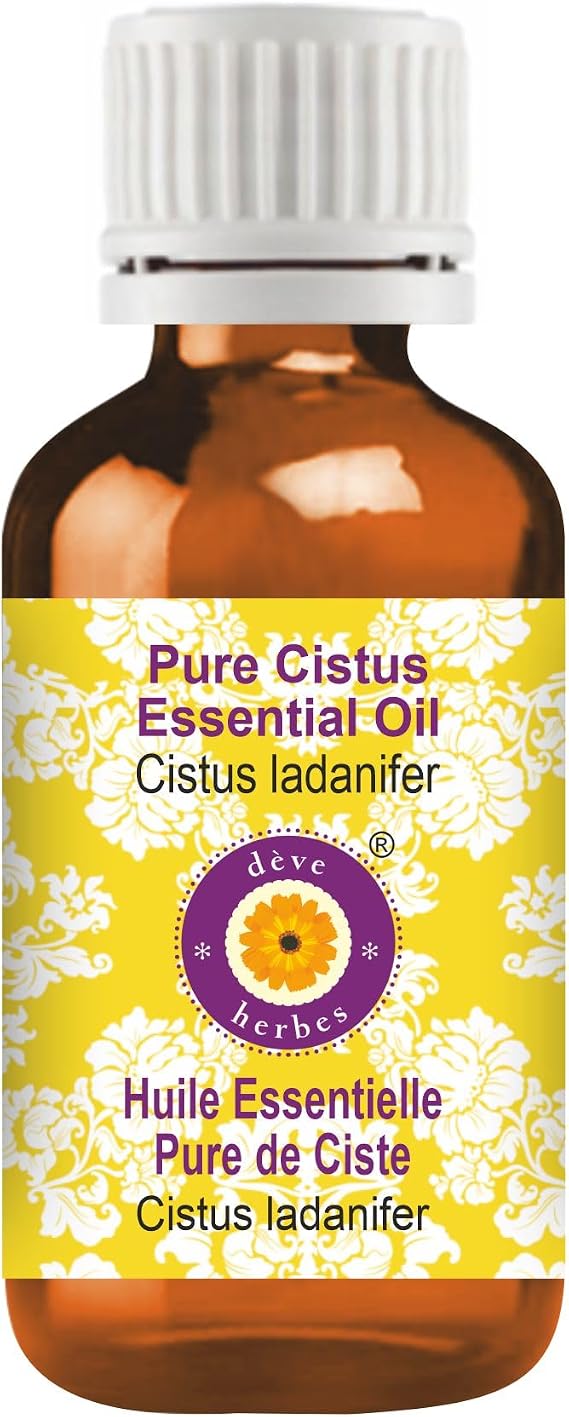 deve herbes Cistus Essential Oil (Cistus ladanifer) Pure | Non-Sticky | Non-Greasy | Lightweight | Men & Women | All Skin Types | Steam Distilled 5ml (0.16 oz)
