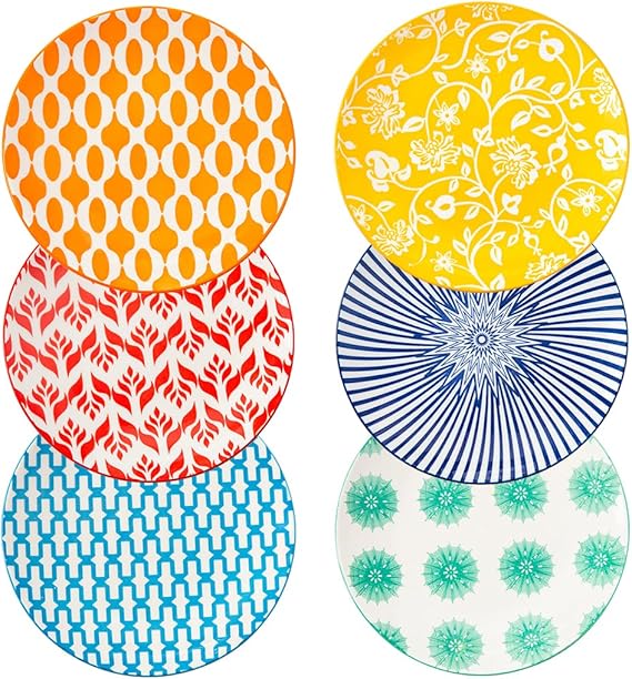 6 Inch Ceramic Mini Dessert Plates Set of 6 | Appetizer Plates for Kitchen - Small Salad Plate for Cake Snacks Side Dish, Microwave Dishwasher Safe, Assorted Colors