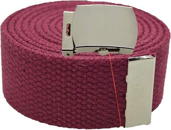 Plain Canvas Military Web Belt & Silver Buckle (Burgundy, 72 inch)