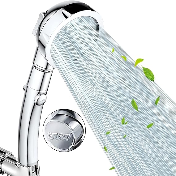 High Pressure Shower Head, Handheld Showerhead with ON/Off Pause Switch, 3-Settings Water Saving Showerhead, Chrome Bathroom Shower Accessories for Dry Skin & Hair (Silver(Shower Head))