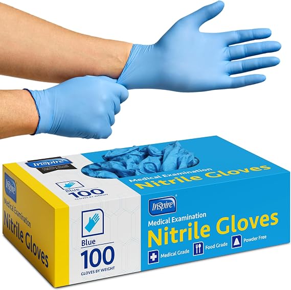 Inspire Blue Nitrile Disposable Gloves | 4.5 Nitrile Disposable Safety Medical Cooking Cleaning Gloves