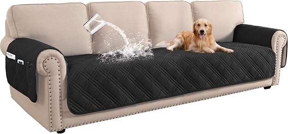 BellaHills 100% Waterproof 4 Seater Sofa Cover Slipcovers Couch Cover for Living Room Washable Sofa Seat Covers with Side Pocket Pet Couch Protector (Black)