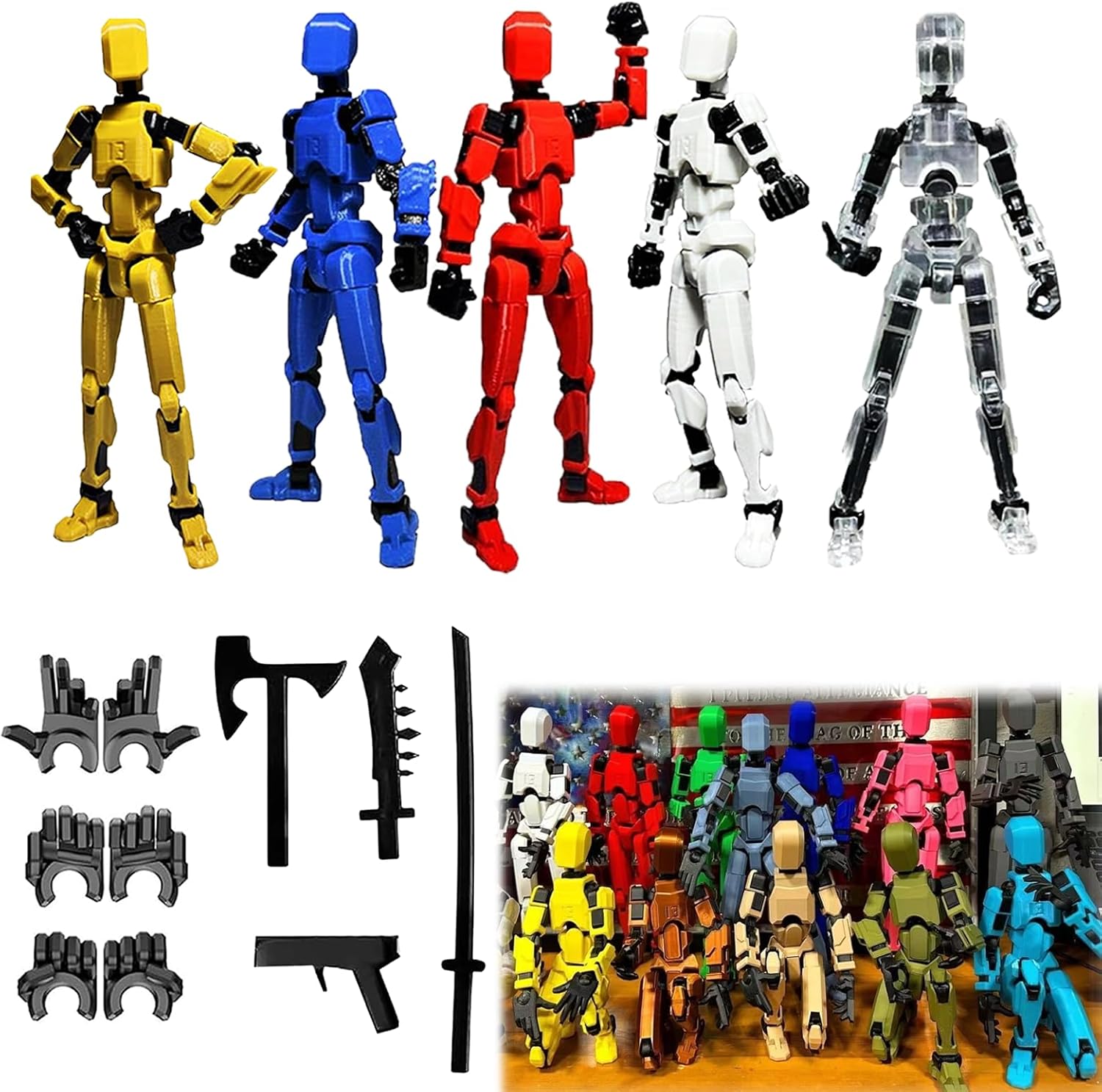 Assembly Completed 2025 New Titan 13 Action Figure Set,Lucky Robot 13 Action Figure 3D Printed Multi-Jointed Movable,Nova 13 Action Figures,Multiple Accessories Assembly Completed- 5pcs
