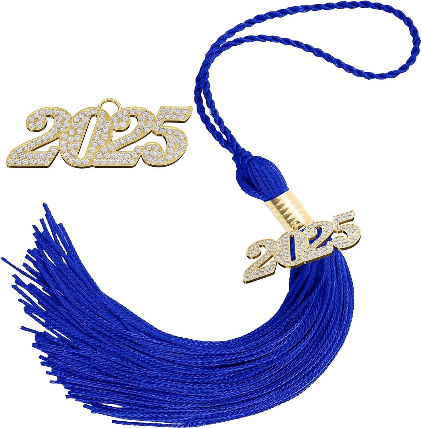 2025 Tassel Graduation 9 Long Charms Diamond Tags Blue Grad Caps Decorations Class of 2025 Tassels Ceremonies Accessories for Kindergarten High School College Bachelor Gown Master Graduate