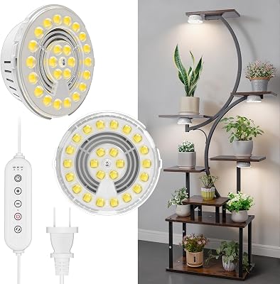 FOXGARDEN 2-Head Grow Light for Indoor Plant, 10W Full Spectrum Plant Light with Auto Timer, Hanging or Ceiling Lamp for Shelves and Indoor Gardens