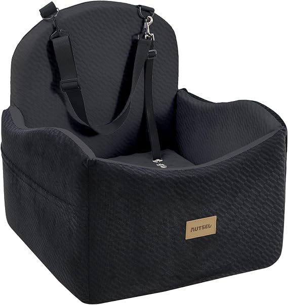Dog Car Seat for Medium & Small Dogs – Waterproof & Washable Booster Seat | Dog Car Bed with Safety Belt, Storage Pockets, Non-Slip Dog travel Bed, Ideal for Back Seat & Front Passenger, Black