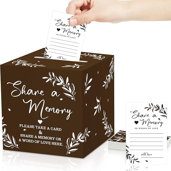 Pajean 50 Pcs Share a Memory Cards for Collections of Life, Memory Cards Box for Guest Ideas Funeral Graduation Wedding Bridal Shower Birthday Anniversary Retirement(Brown,Trendy)