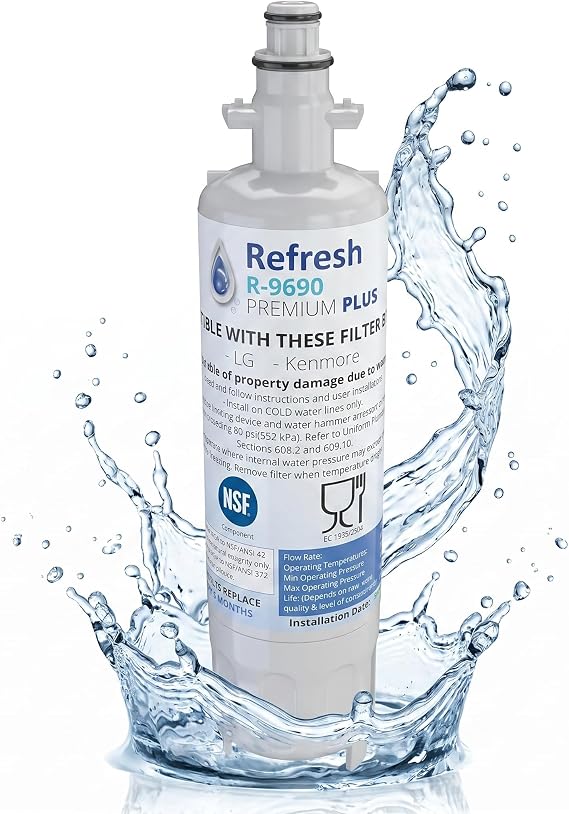 Refresh Premium Plus R-9690 Refrigerator Water Filter Replacement - Fridge Water Filter, Compatible with LG LT700P, ADQ36006101, ADQ36006102 & Kenmore 46-9690, 1 Pack