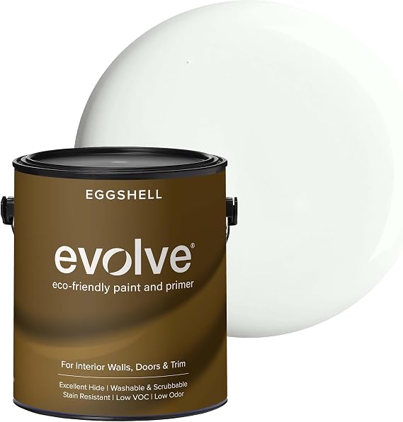 EVOLVE Interior Paint & Primer, Eggshell (Morning Frost), 1 Gallon One-Coat Coverage, Excellent Hide, Low VOC, Low Odor, Washable Paint for Walls, Doors & Trim