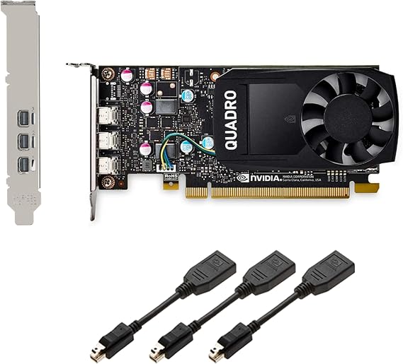 Quadro P400 2GB GDDR5 with Three Mini Displayports, Both Half  Brackets, and 3 x mDP to DP adapters, 4K Resolution