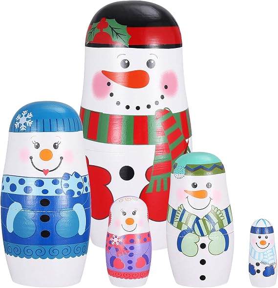 Wooden Snowman Nesting Dolls 5 Layers Russian Matryoshka Stacking Toy Christmas Home Decoration Children 2.55 Inch