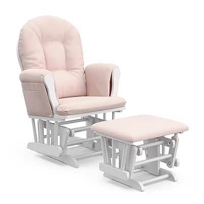 Storkcraft Premium Hoop Glider & Ottoman WhitePink GREENGUARD Gold Certified Nursery Glider, Solid Wood Craftsmanship, Smooth-Gliding Nursery Chair and Ottoman, Award-Winning