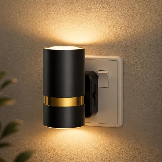 JandCase Night Light Plug in Wall, Night Light with Dusk to Dawn Senosr | Brightness Ajustable 0-100LM, Up-Down Glowing, Warm White 3000K, 1W Plug in Light for Hallway Bedroom Stair Toddler [Energy Class B]