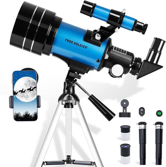 Telescope for Adults Astronomy 70mm Aperture 300mm Focal Length Portable Astronomical Telescope for Beginners Age Over 8 Years Old with Wireless Remote Carry Bag Tripod (Blue)