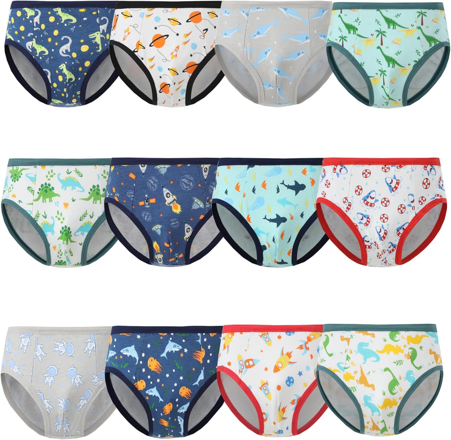 Boys Briefs Toddler Underwear Cotton Dinosaur M-XXL,12 Packs