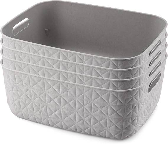 CURVER Softex 4 x12.5L Medium Resin Storage Basket, Lightweight, For Bathroom, Living Room, Kitchen, Taupe