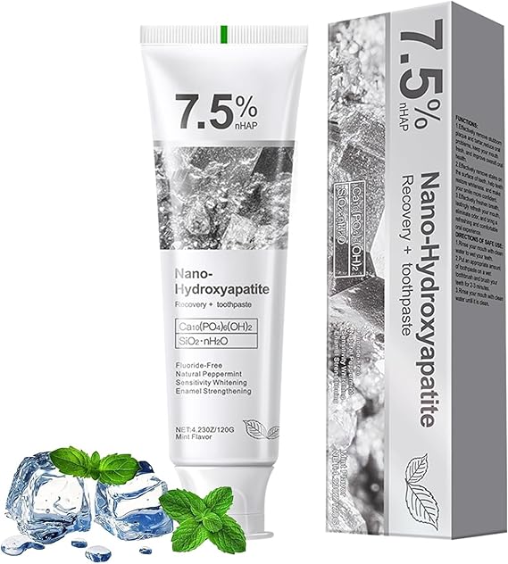 7.5% Nano Hydroxyapatite Toothpaste Helps Remineralize, (1 PCS) | Protects Enamel, Dentist-Formulated Whitening Toothpaste for Sensitive Teeth, Natural Peppermint, Fluoride-Free, 4.23 OZ