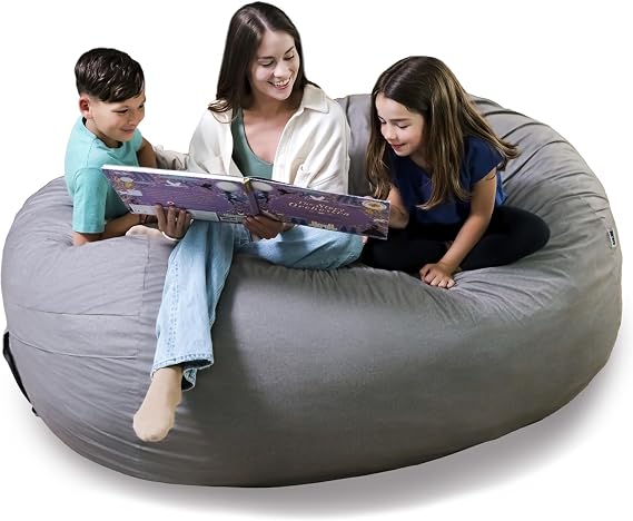 Big Joe Fuf 8Ft Giant Foam Bean Bag Chair, Oversized Couch with Removable Cover for Kids, Teens, Adults, Fog Lenox, Durable Woven Polyester, 8 Foot