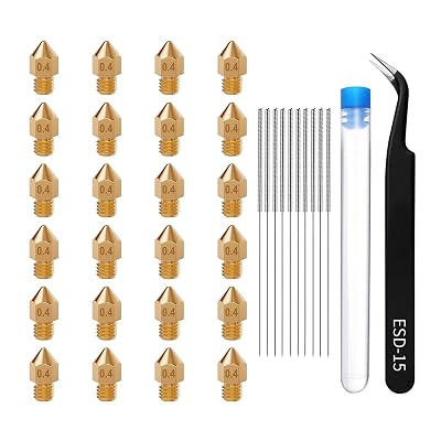 24PCS 0.4mm Brass MK8 Nozzle Kits for Ender 2  Ender 3  Ender 3 v2  Ender 3 proEnder 5  CR-10 3D Printer 0.4mm Brass Nozzles24, Cleaning Needles10, Curved Tweezer1