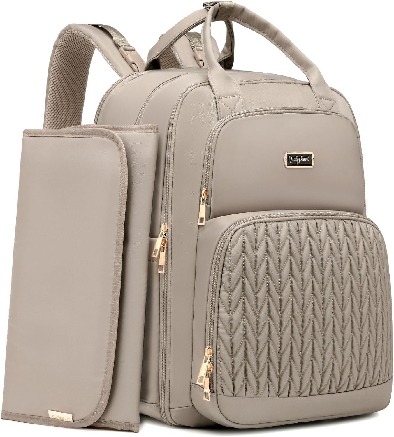 Qualyphant Diaper Bag Backpack - Expandable 35L Extra Large Diapers Bags for 2 Kids Twins, Quilted Baby Changing Backpacks