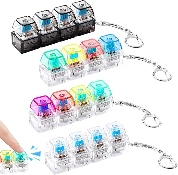 4-Piece Transparent Clear Keyboard Fidget Toy, Clicky Keyboard Sensory Clicker, Premium PC Plastic Funny Keyring with Crisp Sounds for Stress Relief, Office Desk & Travel