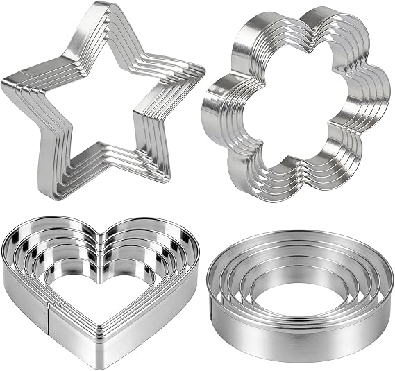 Ninsula Cookie Cutters 20P, Stainless Steel Cookie Cutters Variety Pack, Heart, Flower, Round, Star Shapes Clay Molds for Baking, Art Crafting or Party Decorations