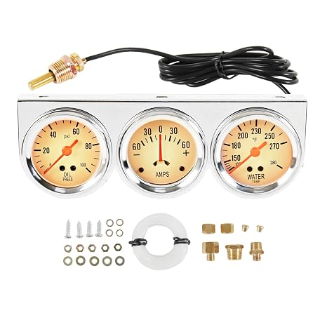 2" 52mm Triple Gauge Set Kit (Oil Pressure + Water Temperature + AMP Meter) 3-in-1