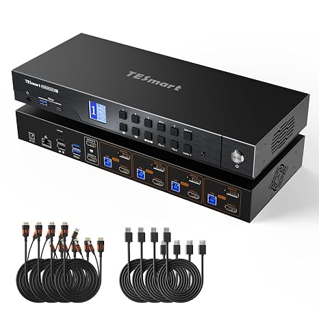 TESmart HDMI Displayport KVM Switch 2 Monitors 4 Computers 4K@144Hz