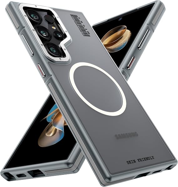 Magnetic Case for Samsung Galaxy S24 Ultra[Compatible with Magsafe][Skin Friendly] Military Grade Rugged Shockproof Slim Case Samsung S24 Ultra Matte Translucent Phone Case 6.8 Inch - Gray