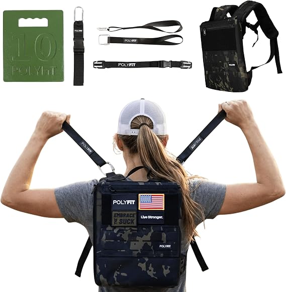 Polyfit Rucking Starter Kit - Ruck Backpack with 10 lb Plate & Accessories | Includes backpack, 10 lb plate, rucking straps, sternum strap and hang loop, for walking, rucking and weighted training