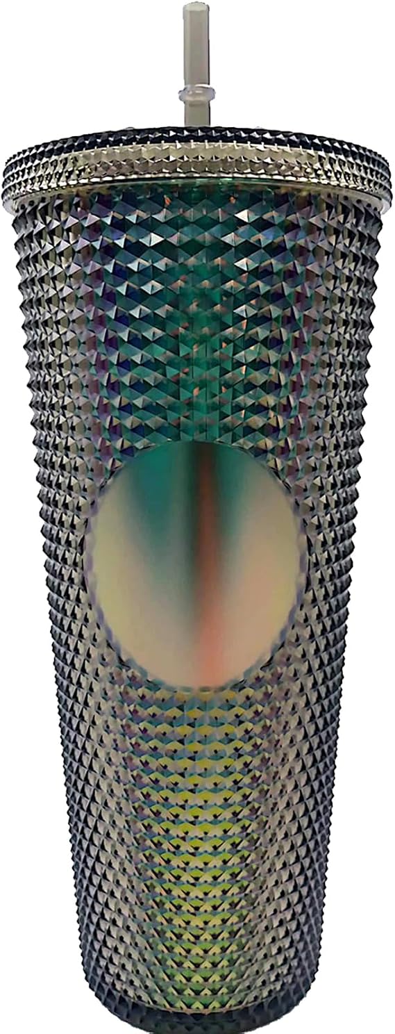 24 Oz Tumbler with Lid And Straw Studded Tumbler with Lid And Straw Tumbler Cups, BPA-Free Double-Wall Plastic for Iced Coffee Cups or Water