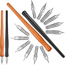 Guduling 14 Pcs Dip Pen Set,2 Wooden Dip Pens Holder + 12 Stainless Steel Calligraphy Dips Pen Nibs for Calligraphy, Comic Inking & Art Drawing, Gift for Artists & Writers