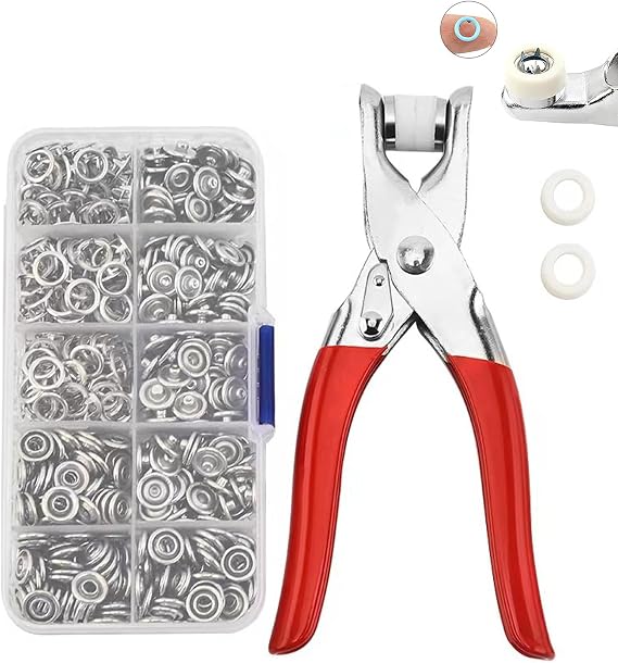 Sewing Kit with 100PCS Metal Buttons Manual Pliers Tool Included, 100 PCS 9.5mm Snap Button Kit with Fastener Tool, Repairs Plastic Accessories Botones (100 PCS Silver)