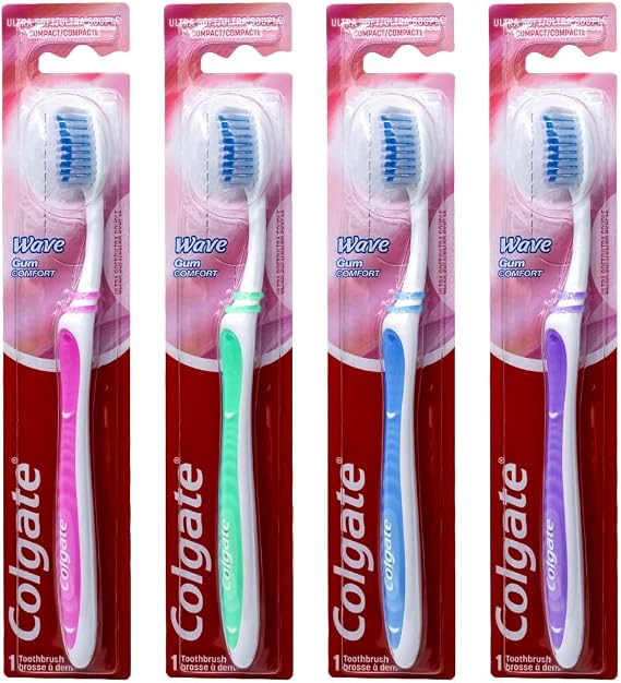 Colgate Wave Gum Comfort Toothbrush, Ultra Soft Compact Head, Colors Vary, 4-pack