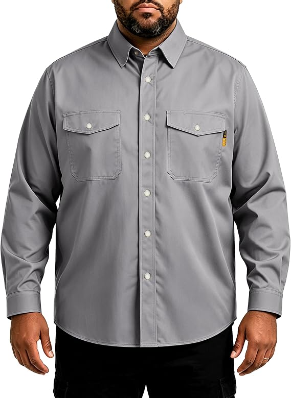 WORKWEYA Men's Flame Resistant Shirts 6.5oz Lightweight Plaid FR Button-Down Welding Shirts CAT2/NFPA2112