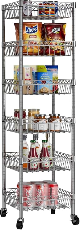 Golpart Basket Shelves Closet Rack with Wheels Metal Pantry Wire Shelf Unit