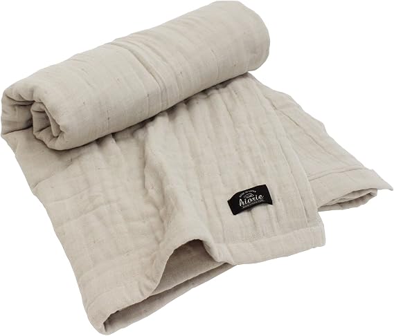 HIORIE Japanese Gauze Blanket, 8-Layered Twin Size, 100% Cotton, Lightweight Soft Breathable, All Season, Machine Washable, Beige, 69x79inches