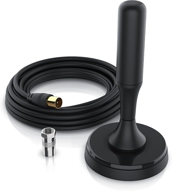 CSL - DVB-T2 Stabantenne - Kupferkern Antennenverstärker Magnetfuß 4m Kabel - Koxialstecker inkl. 1 x F-Stecker Adapter - besonders hohe Reichweite