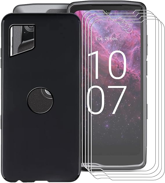 for Crosscall Stellar M6 (6.1") Case, with [ 4 x Screen Protector Tempered Glass Film], Black Soft Silicone Cover Shockproof Bumper Protection Case for - Black